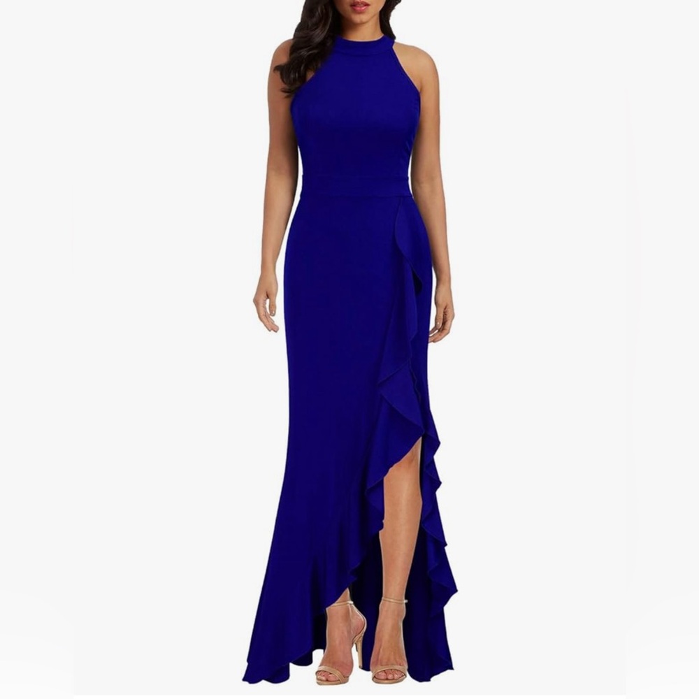 Women's High Neck Split Mermaid Evening Cocktail Long Dress